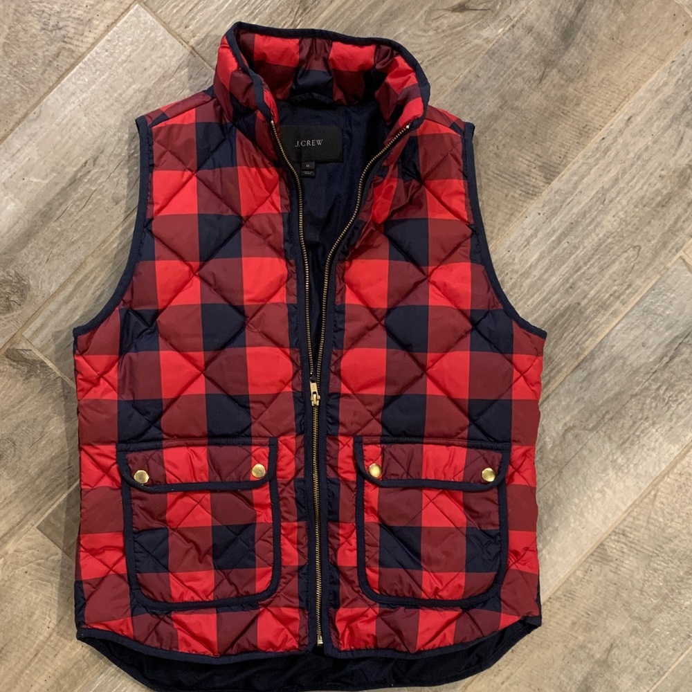 J. Crew Red and Navy Checkered Vest